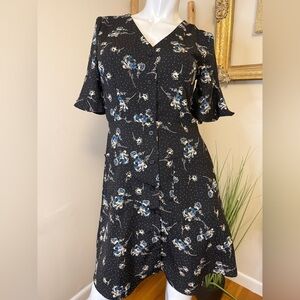 Cedar & Gold Black Floral Dress Small Button Down With Pockets!